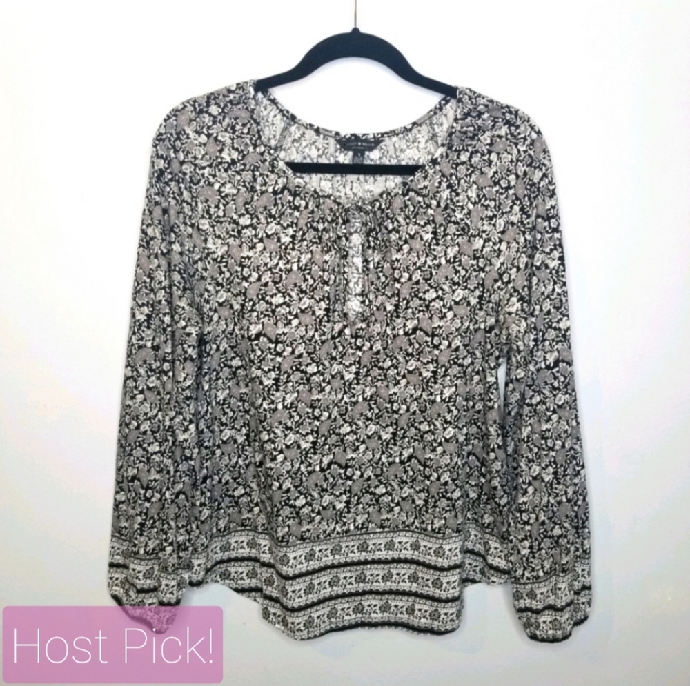 ::SALE::  Lucky Brand - Black & White Paisley Peasant Top